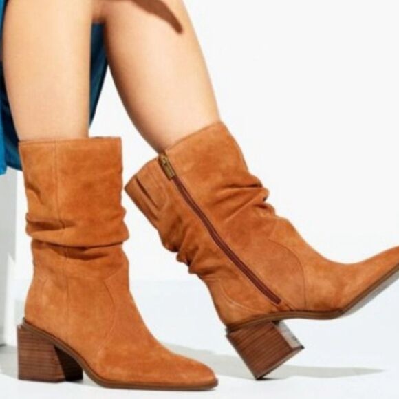 Vince Camuto Kenidra Camel Suede Slouchy Boots Sz 7.5 - Picture 1 of 7